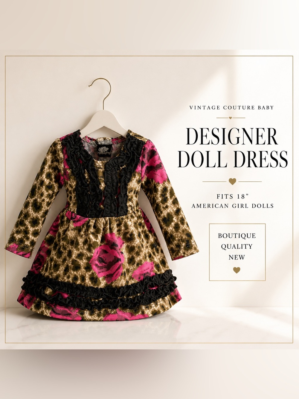 Kids Doll Dress with Pink Floral & Leopard Print